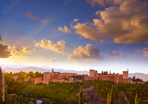 Alhambra sunrise light in Granada of Spain