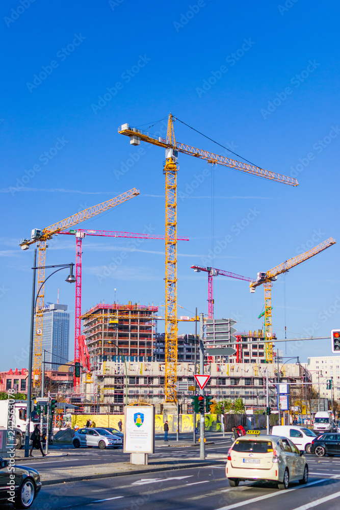 cranes on construction site in Berlin
