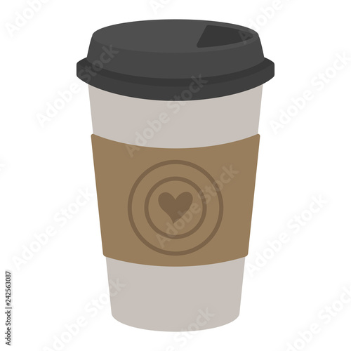 Paper Coffee Cup Illustration - Brown paper coffee cup with heart design