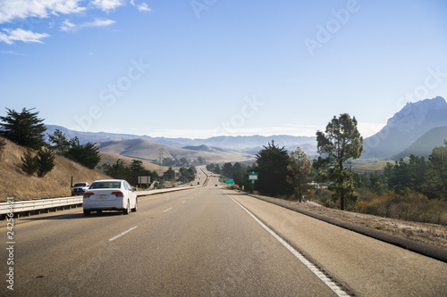 Driving on Highway 1 towards San Luis Obispo, central California