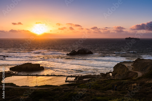 Fiery sunset at Lands End  San Francisco  California