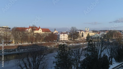 Aerial view of city Uzhhorod in winter photo