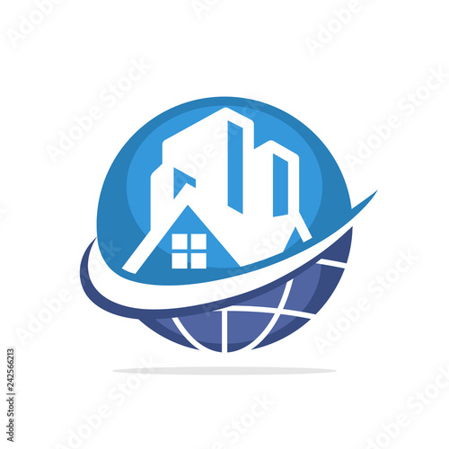 Vector illustration icon with the concept of managing a global property business