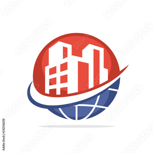 Vector illustration icon with the concept of managing a global property business