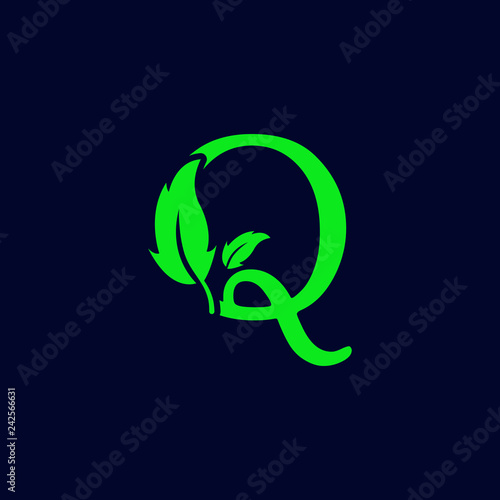 letter q leaf nature, eco green logo template vector isolated