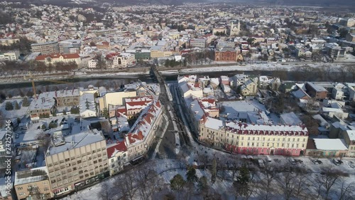 Aerial view of city Uzhhorod in winter photo