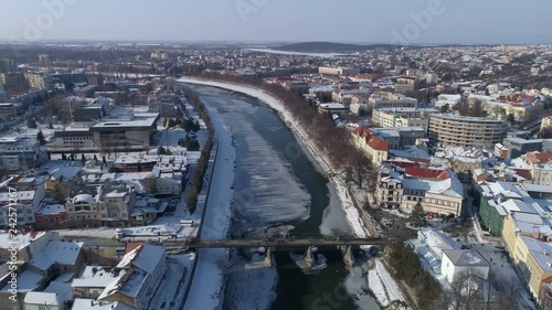 Aerial view of city Uzhhorod in winter photo