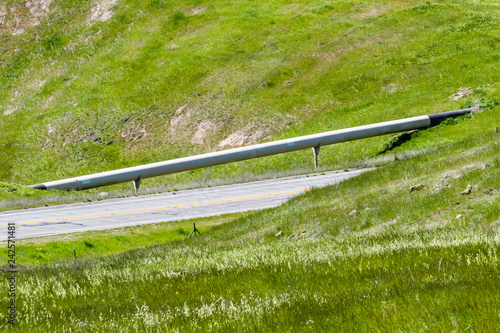 Gas pipeline going through the green hills of south San Francisco bay area, San Jose, California