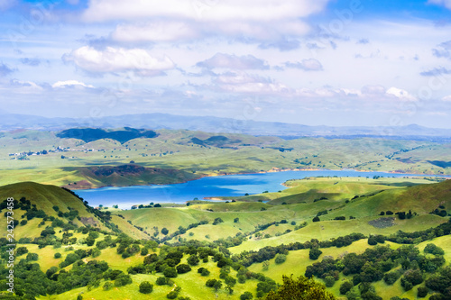 San Antonio reservoir surrounded green hills, Sunol, Alameda county, San Francisco bay area, California photo