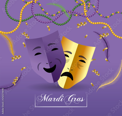 masks with necklace and feathers to merdi gras photo