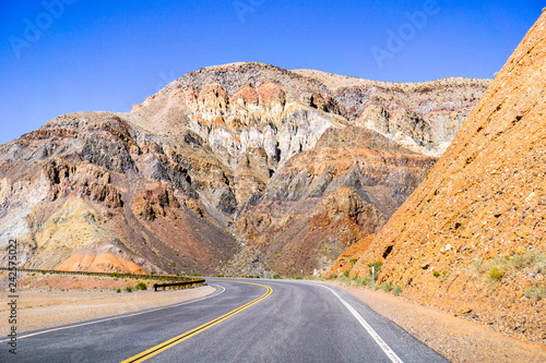 Driving through the steep, rocky mountains of the Panamint Range, Death Valley National Park, California