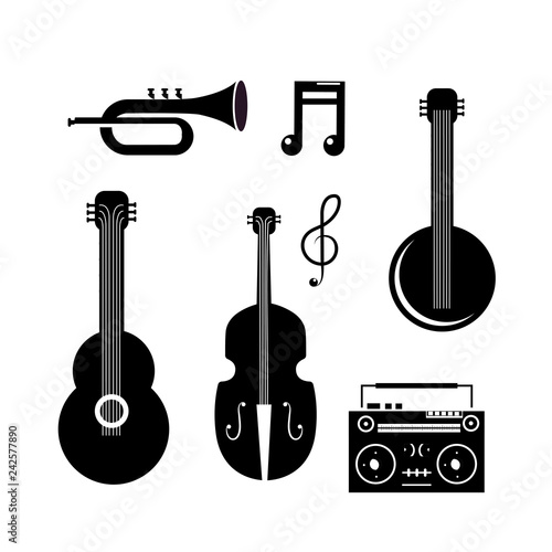 set cornet with manjo and guitar with violin and tape recorder photo