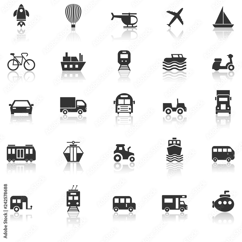 Vehicle icons with reflect on white background Vehicle icons with reflect on white background