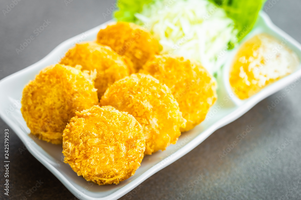 Deep fried shrimp cake or ball with vegetable Deep fried shrimp cake or ball with vegetable