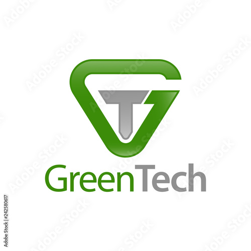Green Tech. Triangle initial letter GT, TG logo concept design template