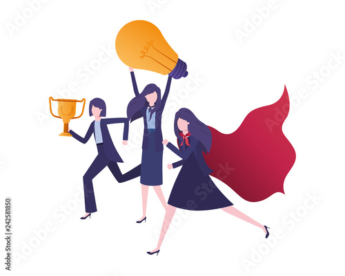 businesswomen with trophy and light bulb