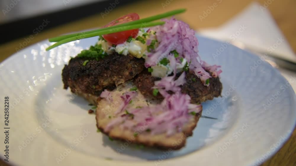 Danish smorrebrod open sandwich food - typical Danish Meatballs aka ...