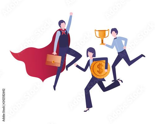 group of business with trophy avatar character
