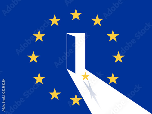 European Union, A Star Leaving out of Exit Door on the EU Flag Vector Illustration