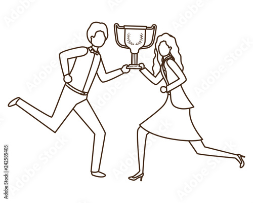 business couple with trophy avatar character