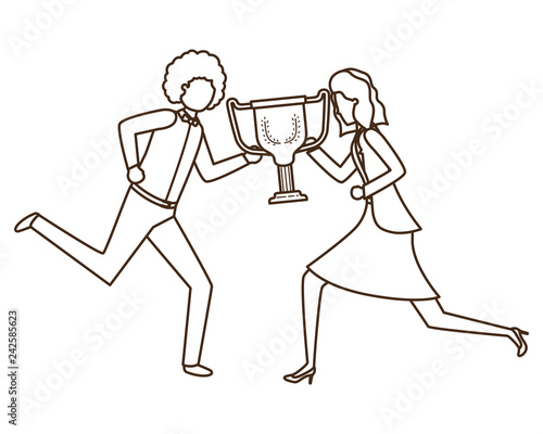 business couple with trophy avatar character