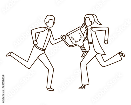 business couple with trophy avatar character