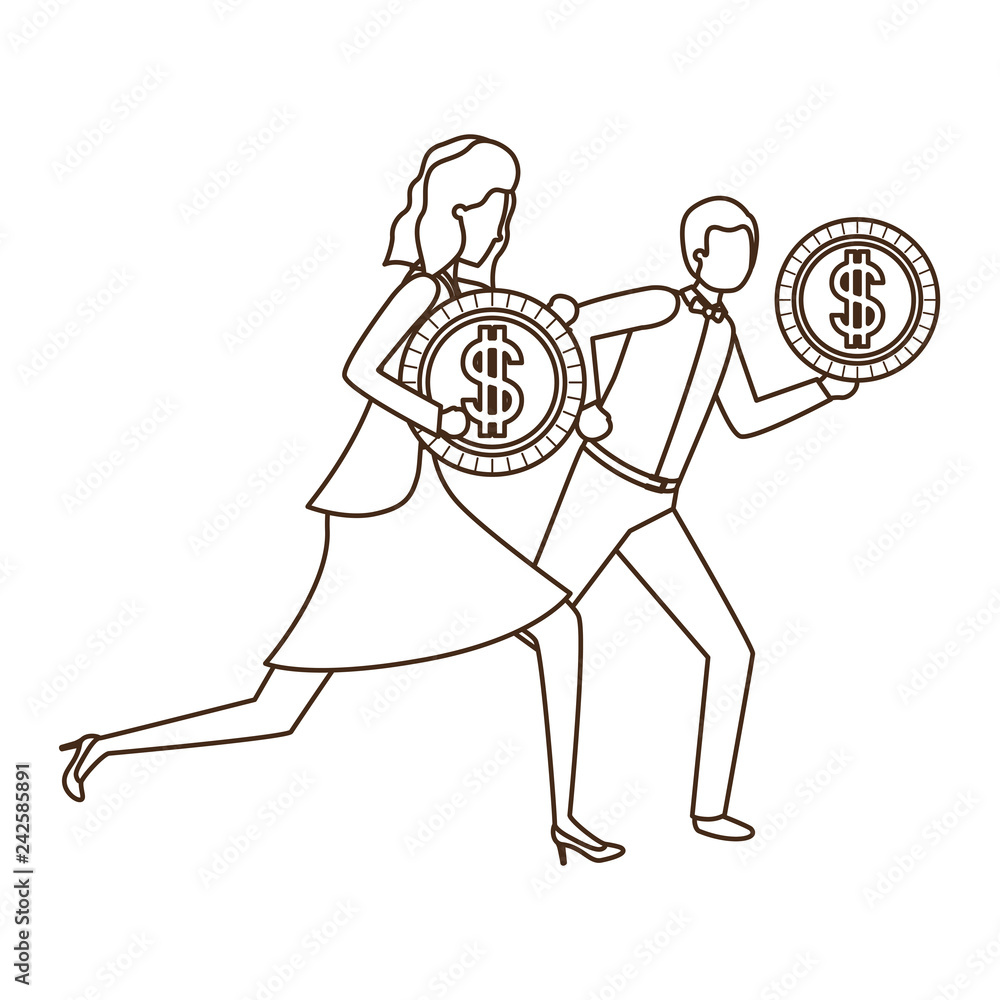 business couple with dollar sign avatar character business couple with dollar sign avatar character