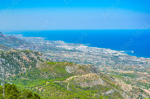 Aerial view of Kyrenia/Girne from Buffavento castle in Cyprus photo