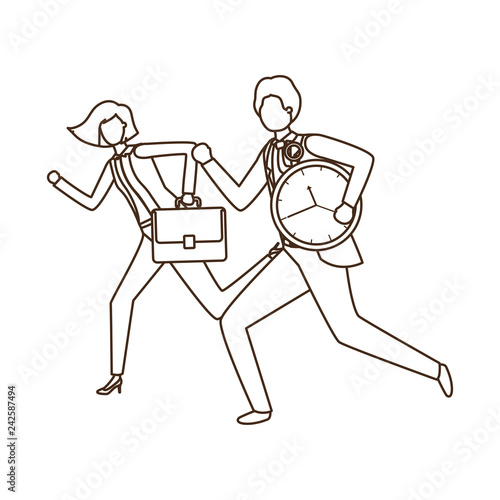 business couple with clock avatar character photo