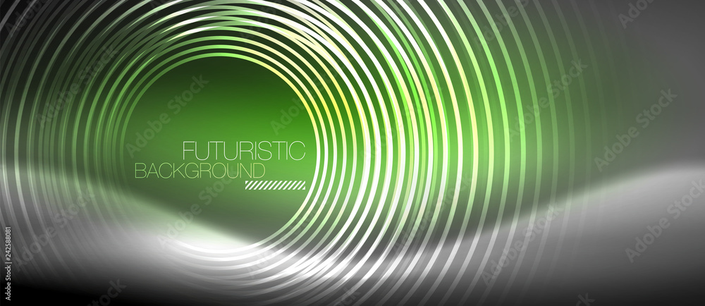 Neon circles abstract background, shiny lines Neon circles abstract background, shiny lines
