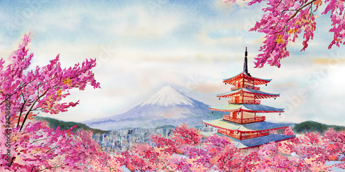 Famous landmarks of Japan in spring. photo