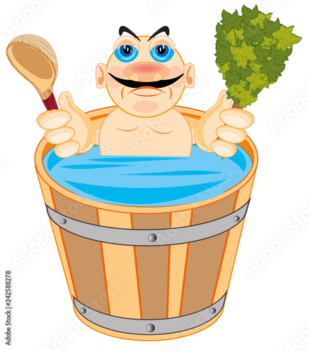 Man is washed in bath with besom