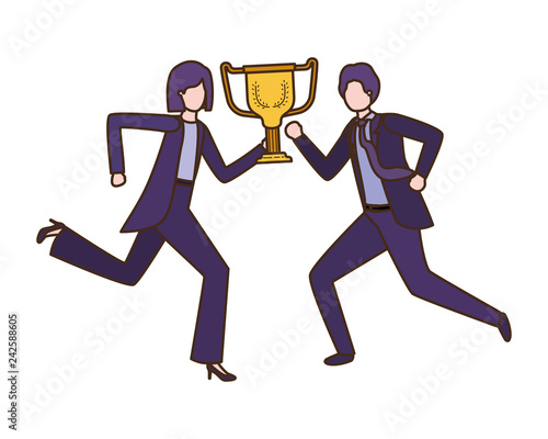 business couple with trophy avatar character