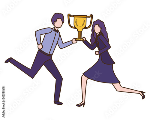 business couple with trophy avatar character