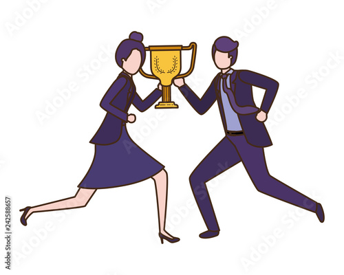 business couple with trophy avatar character