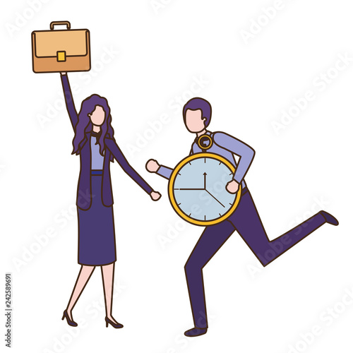 business couple with clock avatar character photo