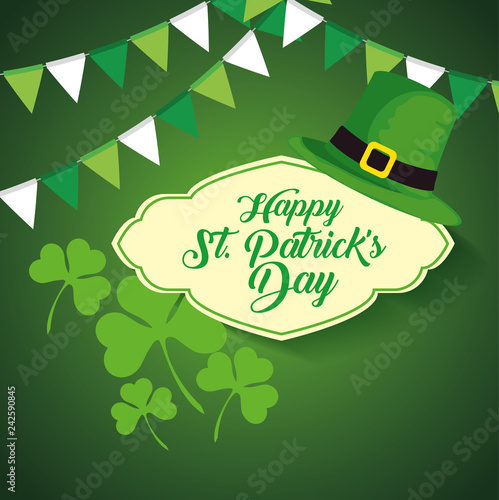 party banner with clovers and cloud message with hat