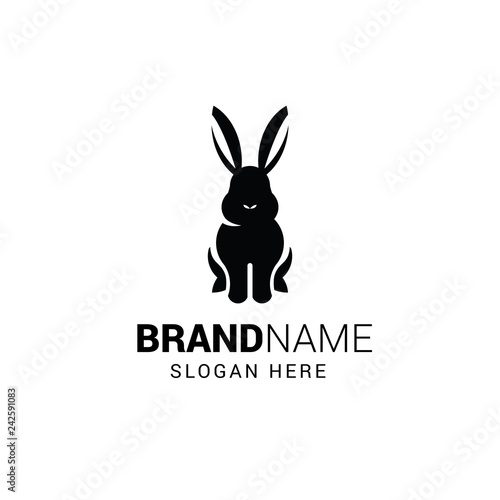 Rabbit sitting logo template isolated on white background