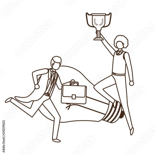 businessmen with trophy and light bulb character