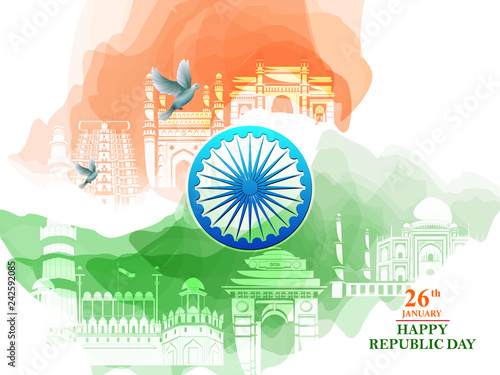 Happy Republic Day of India tricolor background for 26 January