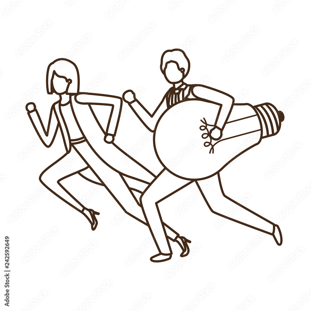 business couple with light bulb avatar character business couple with light bulb avatar character