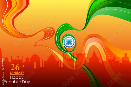 Happy Republic Day of India tricolor background for 26 January