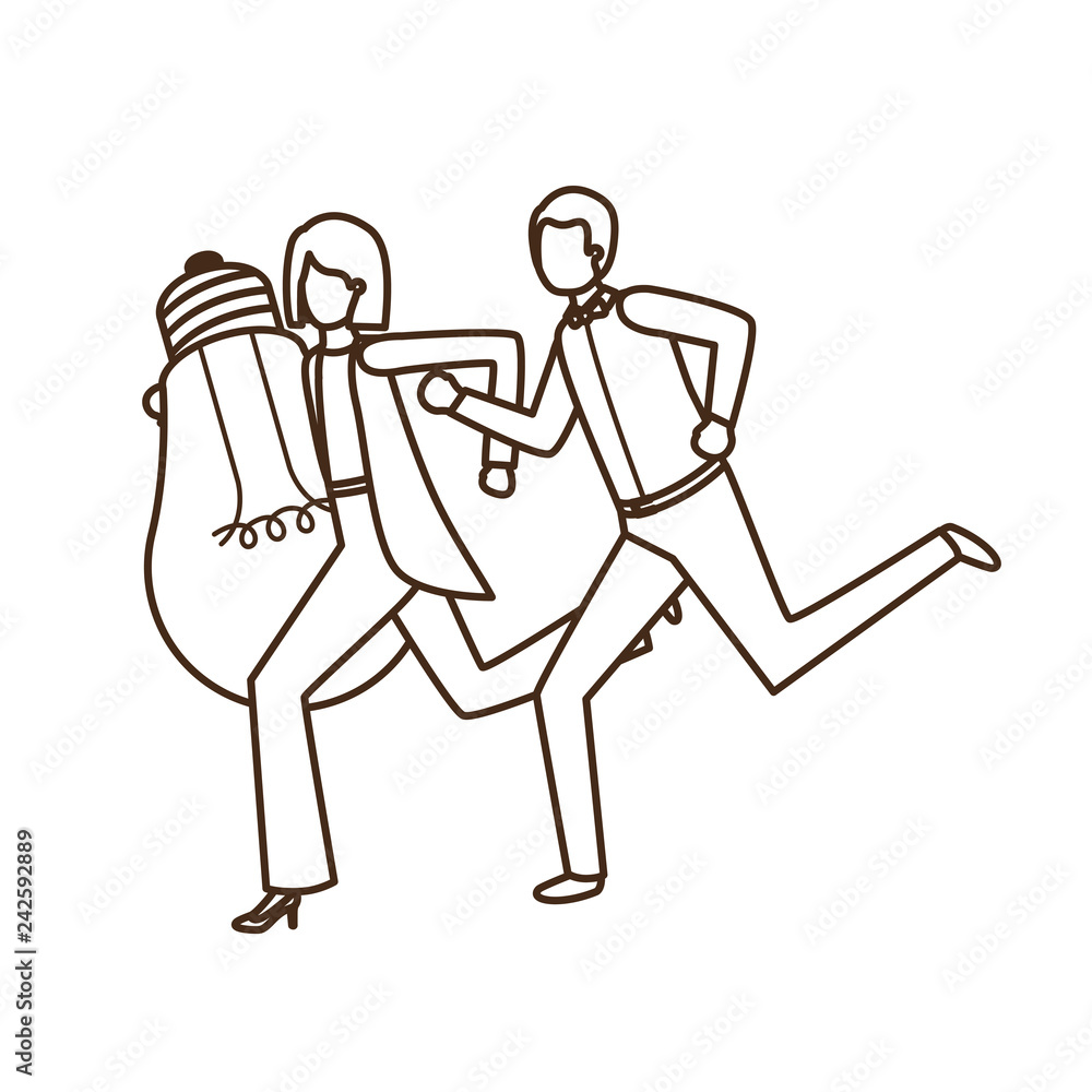business couple with light bulb avatar character business couple with light bulb avatar character