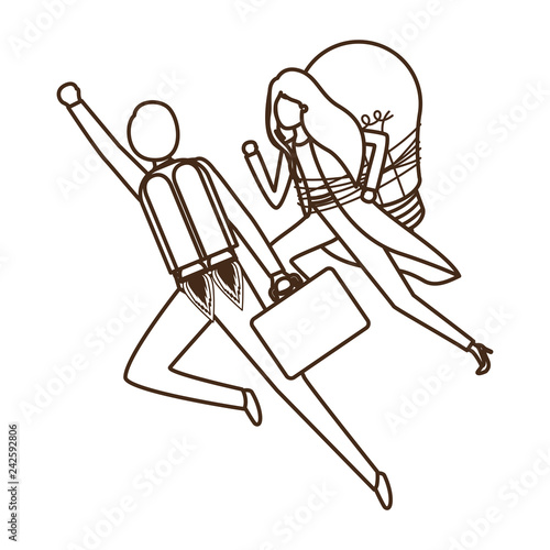 business couple with rocket and light bulb character