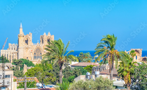 Aerial view of Old town of Famagusta with Lala Mustafa Pasa Mosque, Cyprus photo