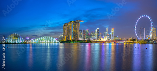 Singapore skyline with landmark buildings at night