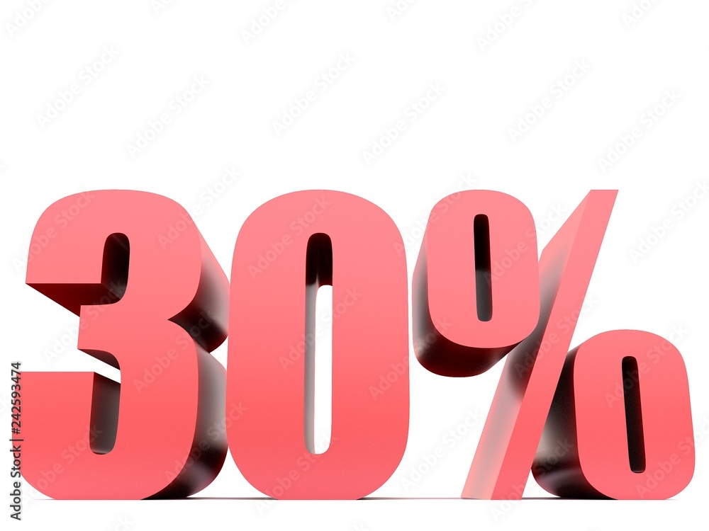 thirty percent 30% symbol .3d rendering thirty percent 30% symbol .3d rendering