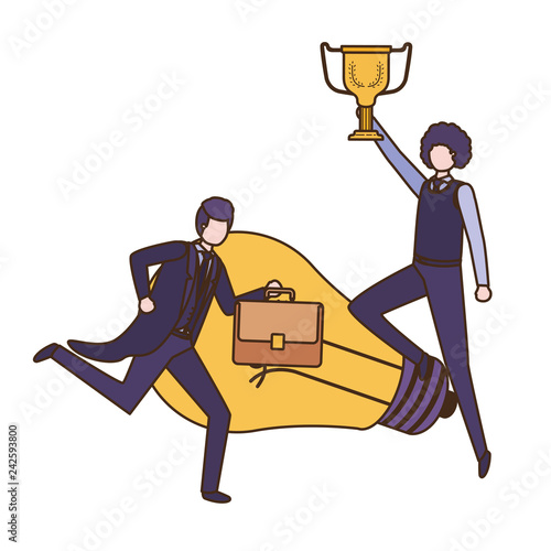 businessmen with trophy and light bulb character