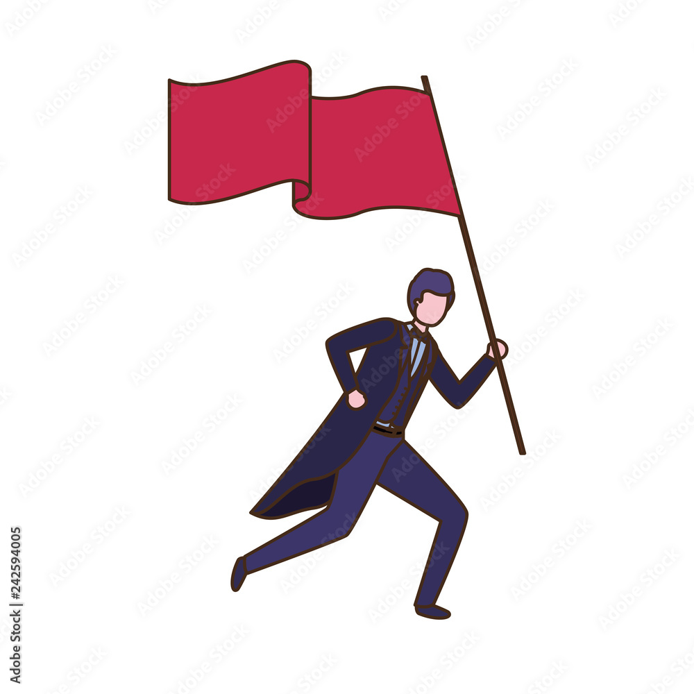 businessman running with flag avatar character