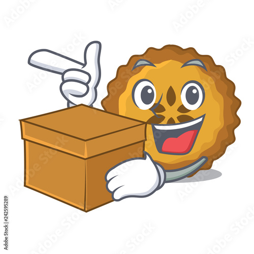With box apple pie on a cartoon table